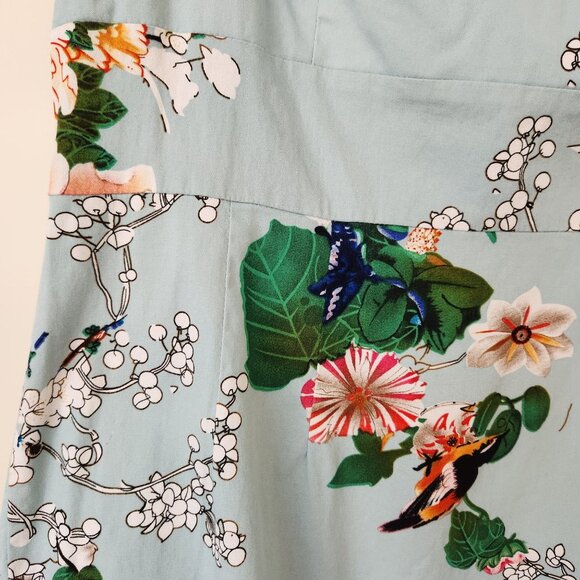 Retro Sheath Dress Pencil Green Floral Nature Bohemian Cottagecore Fairycore L - Picture 7 of 16